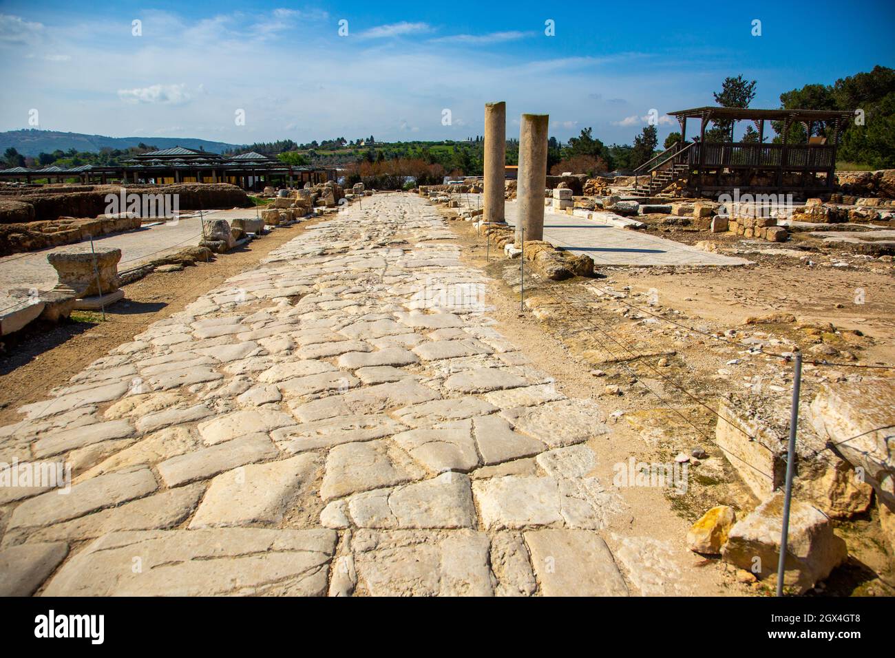 Medio Oriente Israele Bassa Galilea - Zippori National Park - Il Cardo - con i solchi lasciati dai carri romani ruote Foto Stock