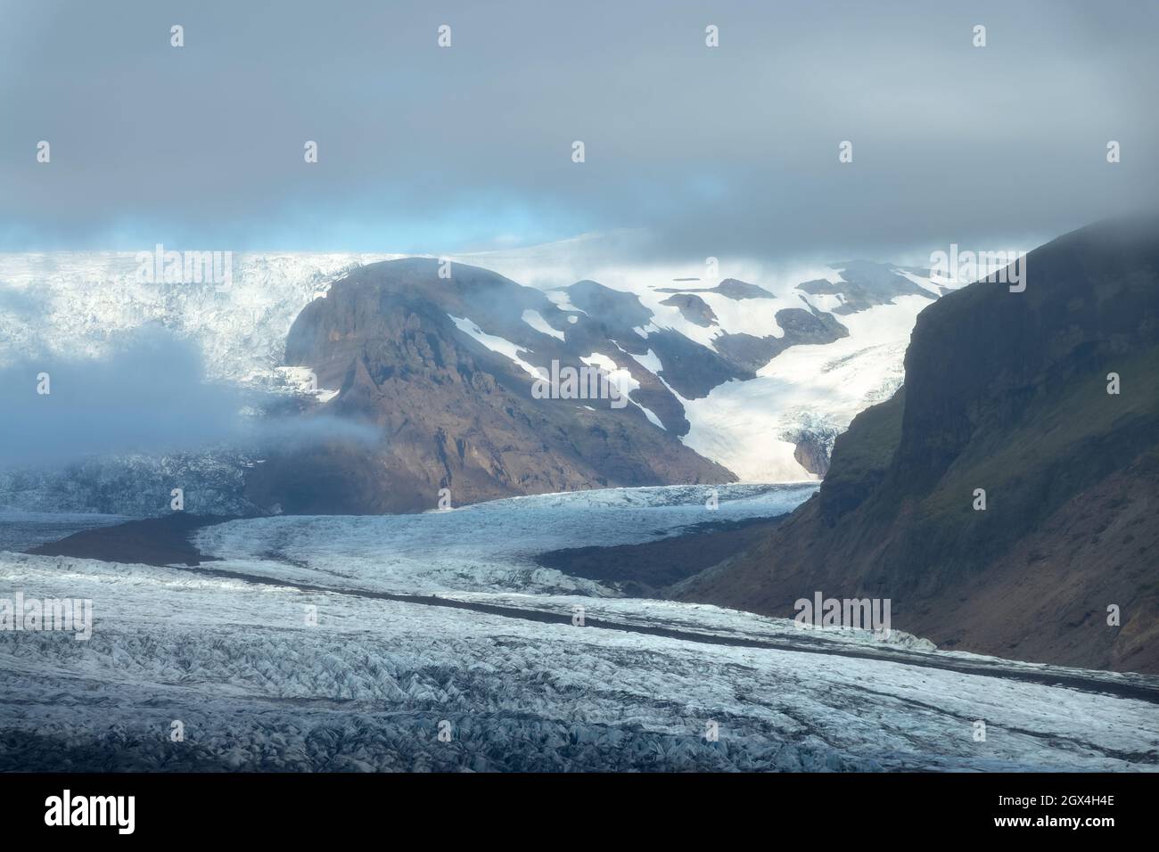 Paesaggio del ghiacciaio Vatnajokull vicino Skaftafell, Islanda Foto Stock