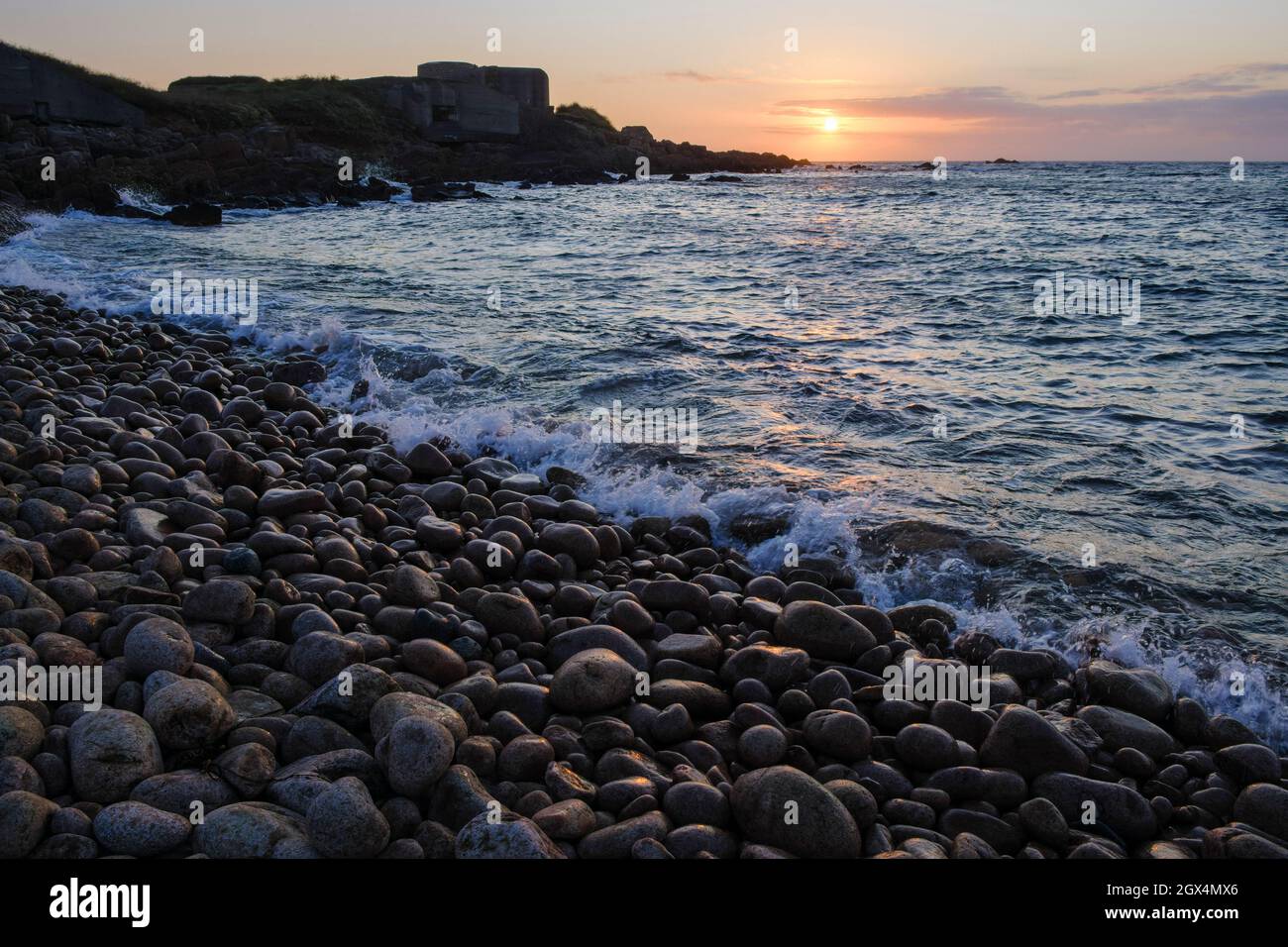 Fort Hommet al tramonto, Guernsey, Isole del canale Foto Stock