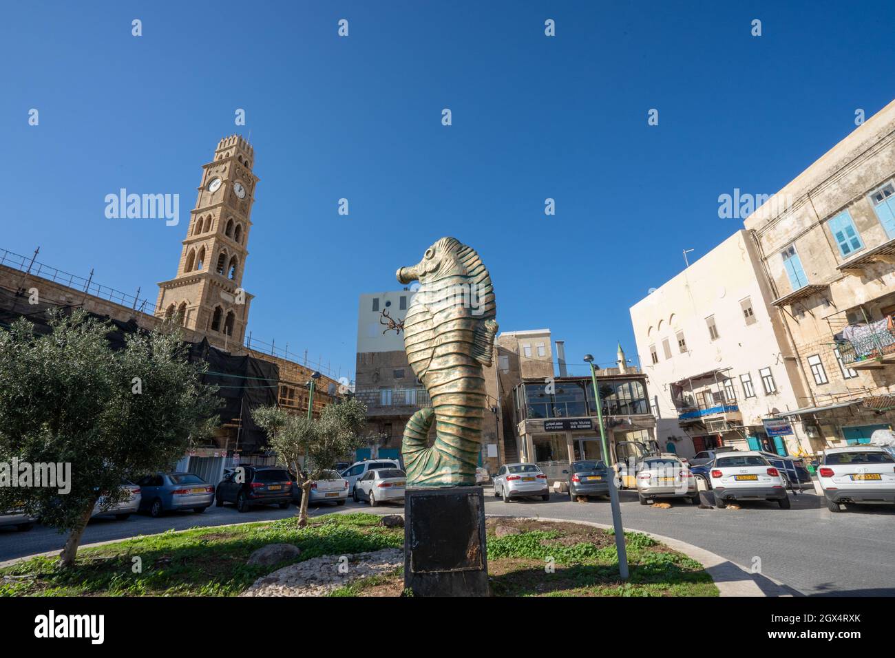 Vista dell'antica città di Akko (Acre) sul mare Mediterraneo Medio Oriente, Israele Foto Stock