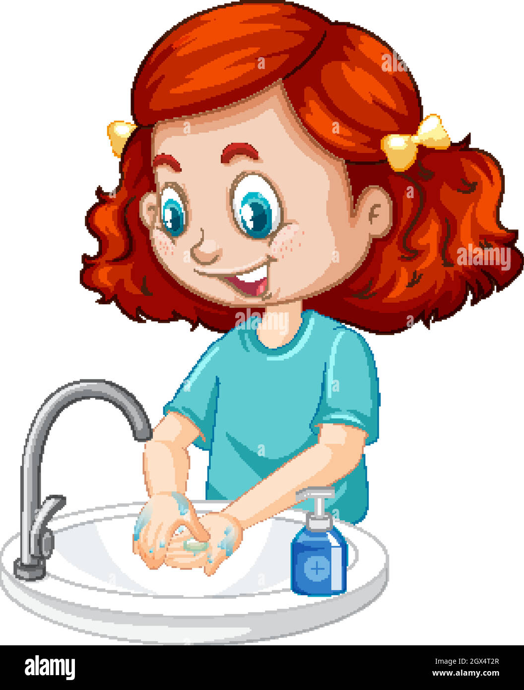 Una ragazza che pulisce le mani Illustrazione Vettoriale