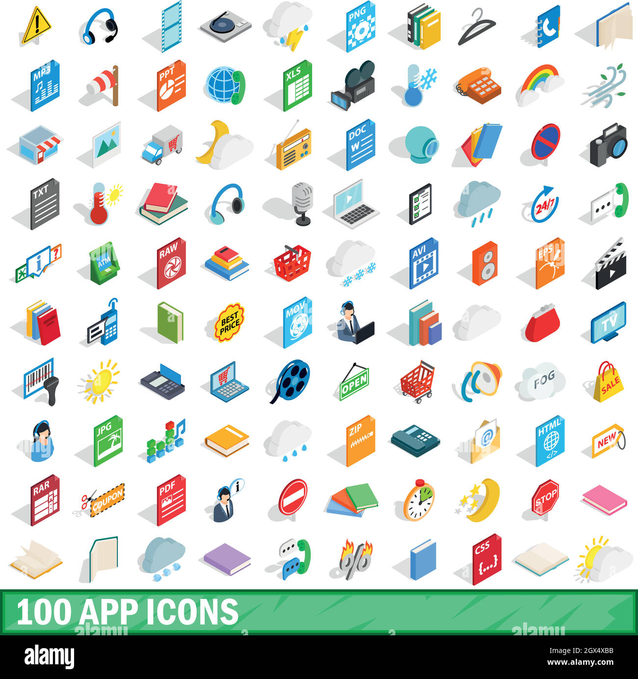 100 app set di icone isometrica 3d style Illustrazione Vettoriale