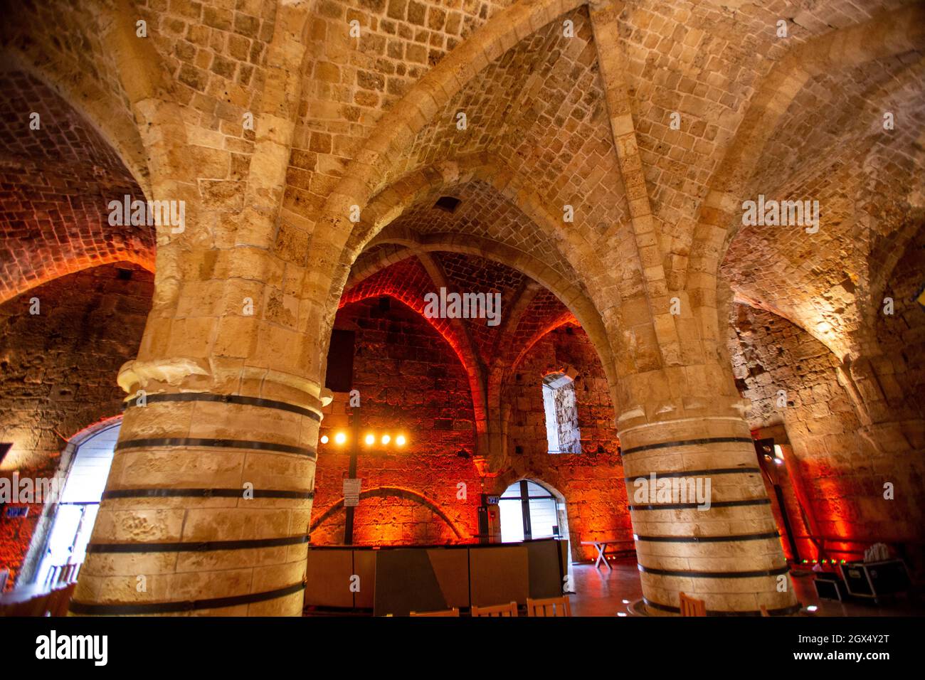 Il castello dei Crociati, il castello dei Templari nel quartiere storico, Acre o Akko, patrimonio dell'umanità dell'UNESCO, Israele, Medio Oriente Foto Stock