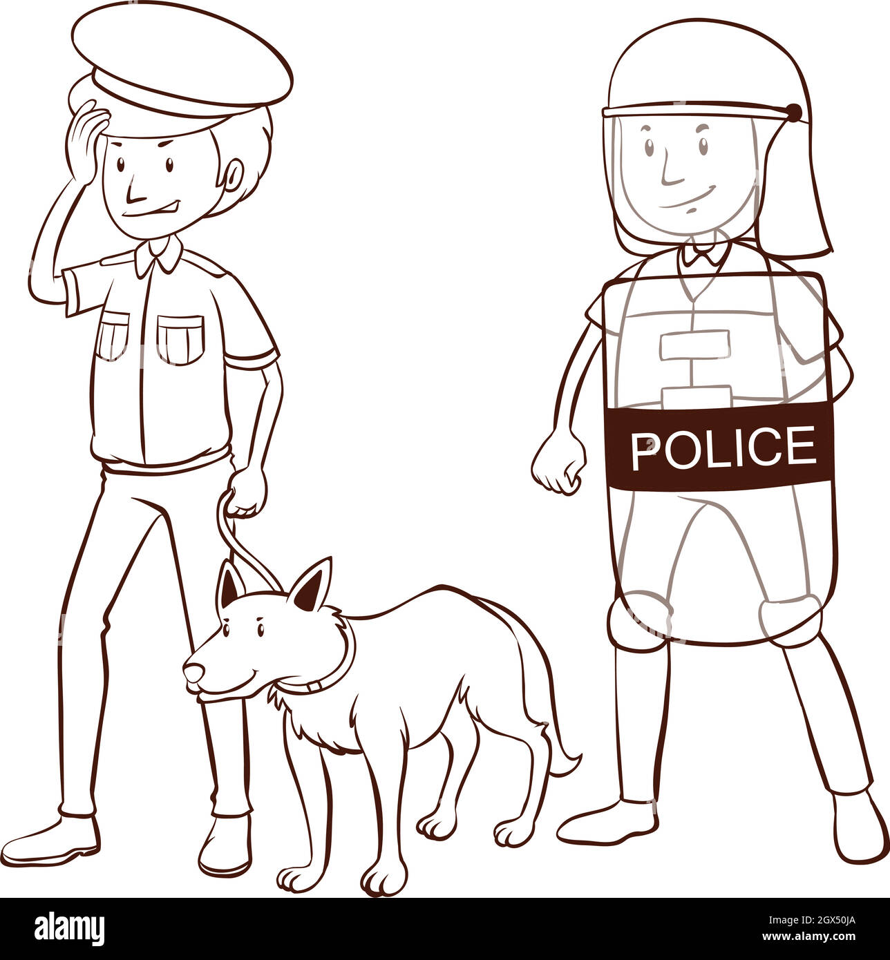 Polizia con scudo e cane Illustrazione Vettoriale