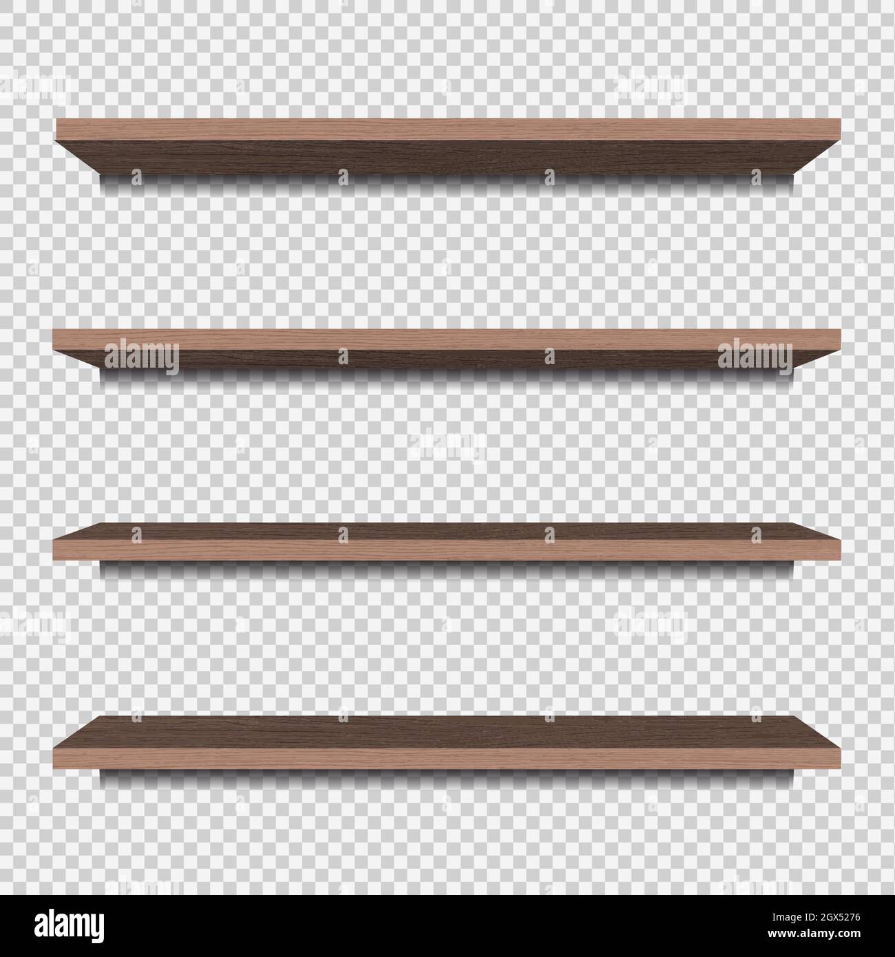 Ripiani in legno su sfondo trasparente. Oggetto vettore isolato. EPS 10 Illustrazione Vettoriale