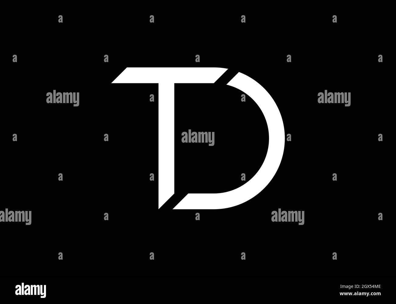 Design creativo del logo TD Letter negative Space con sfondo nero. Illustrazione Vettoriale