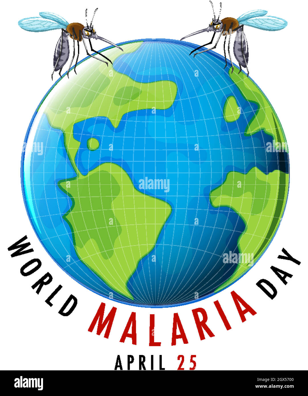 Logo o banner del World malaria Day con zanzara e terra Illustrazione Vettoriale