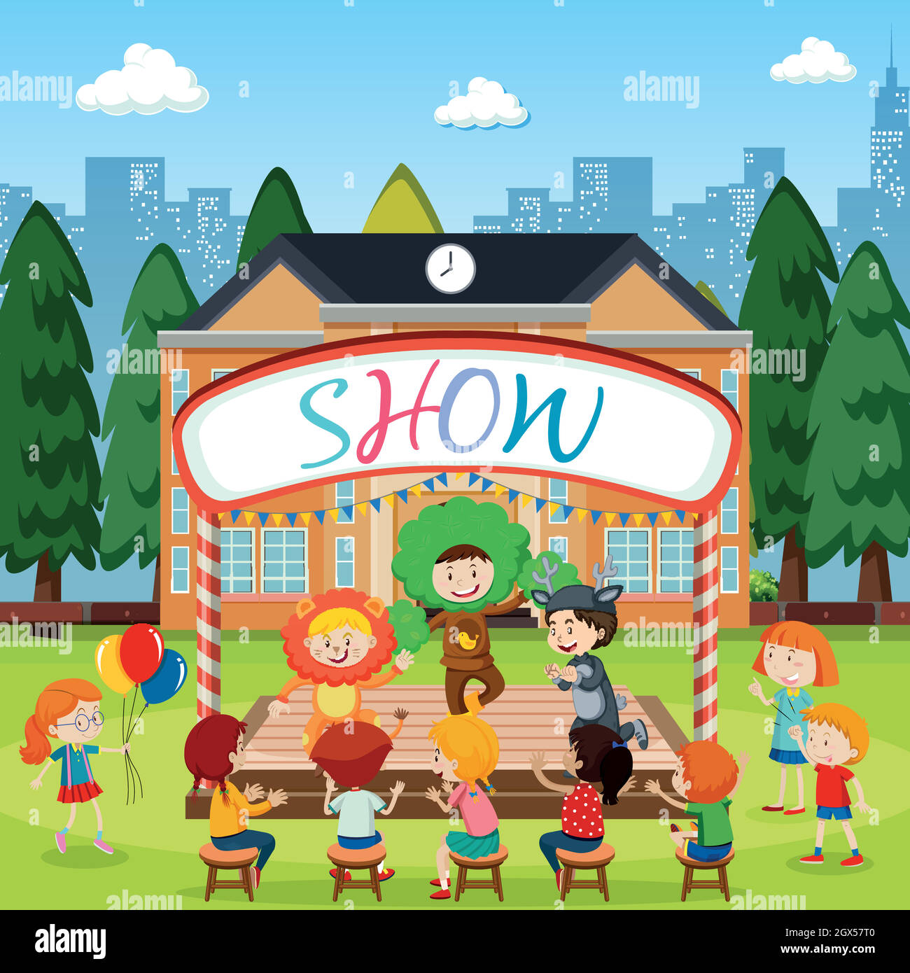 I bambini di eseguire sul palco Illustrazione Vettoriale