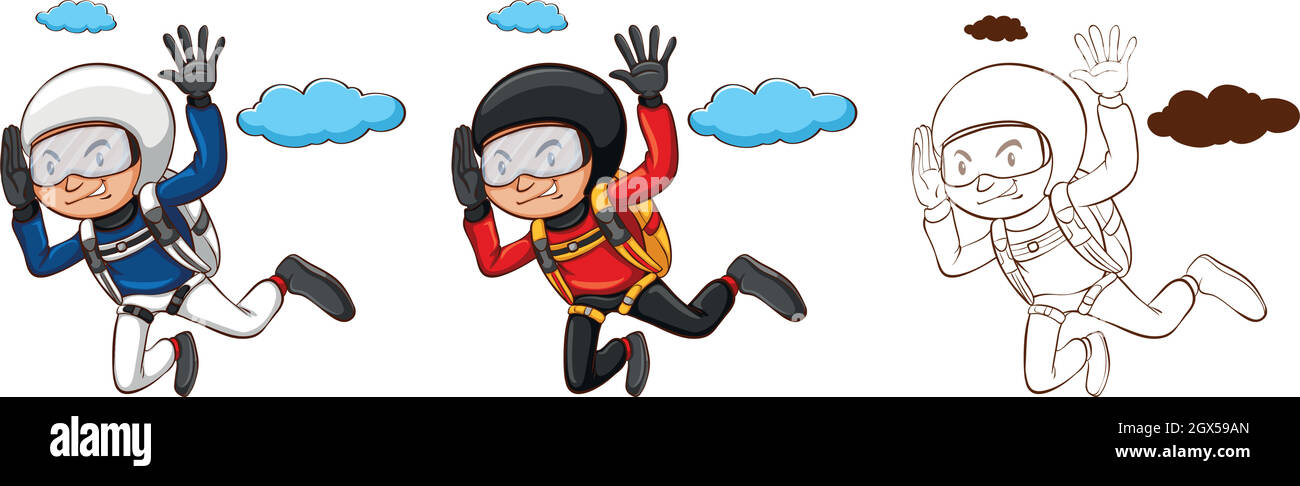 Personaggio Doodle per l'uomo che fa paracadute Illustrazione Vettoriale
