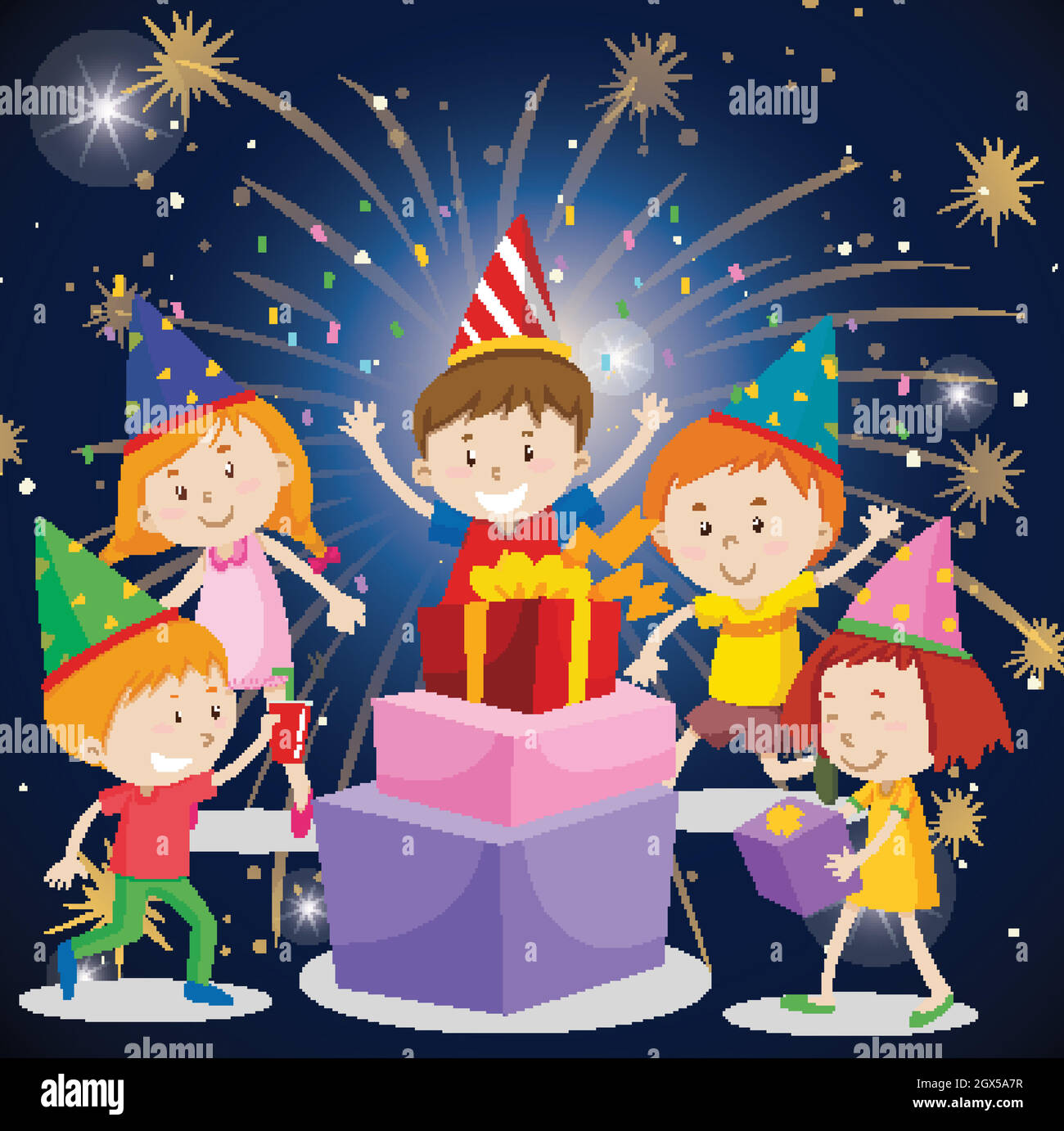 Poster design per il divertimento di festa con i bambini felici Illustrazione Vettoriale