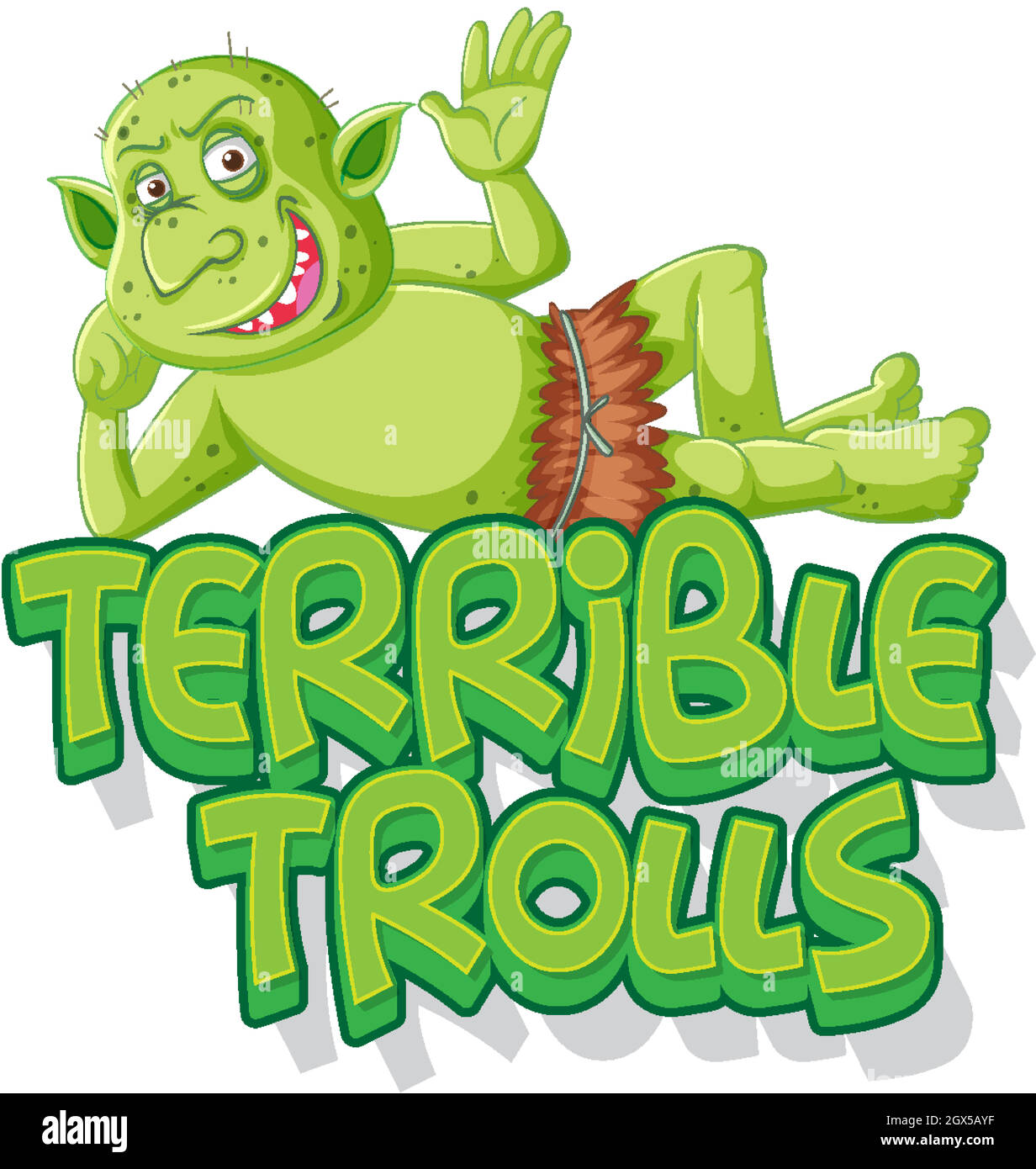 Terribile logo troll su sfondo bianco Illustrazione Vettoriale