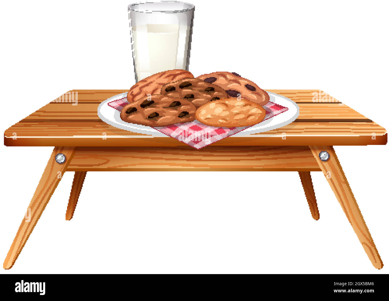 Biscotti di cioccolato e latte su tavola di legno Illustrazione Vettoriale