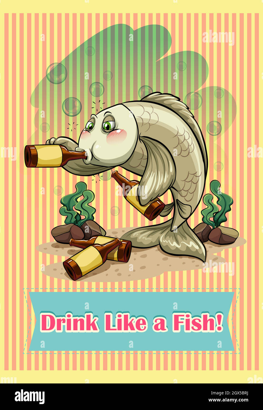 Pesce bere alcol in mare Illustrazione Vettoriale