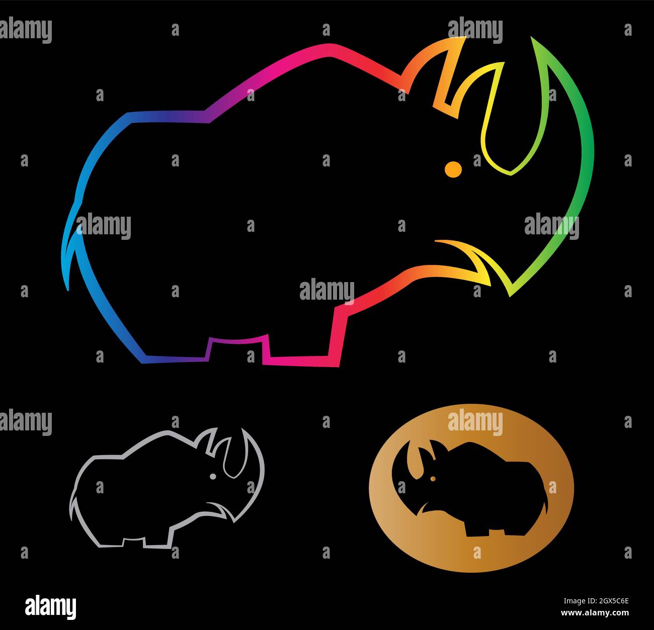 Immagine vettoriale del rinoceronte su sfondo nero. Illustrazione vettoriale a livelli facilmente modificabile. Animali selvatici. Illustrazione Vettoriale