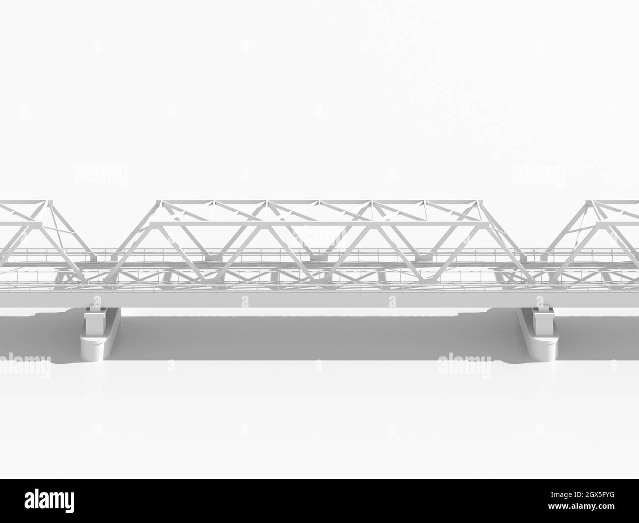 Moderno modello a ponte a traliccio, vista laterale. Illustrazione del rendering 3d in bianco e nero Foto Stock