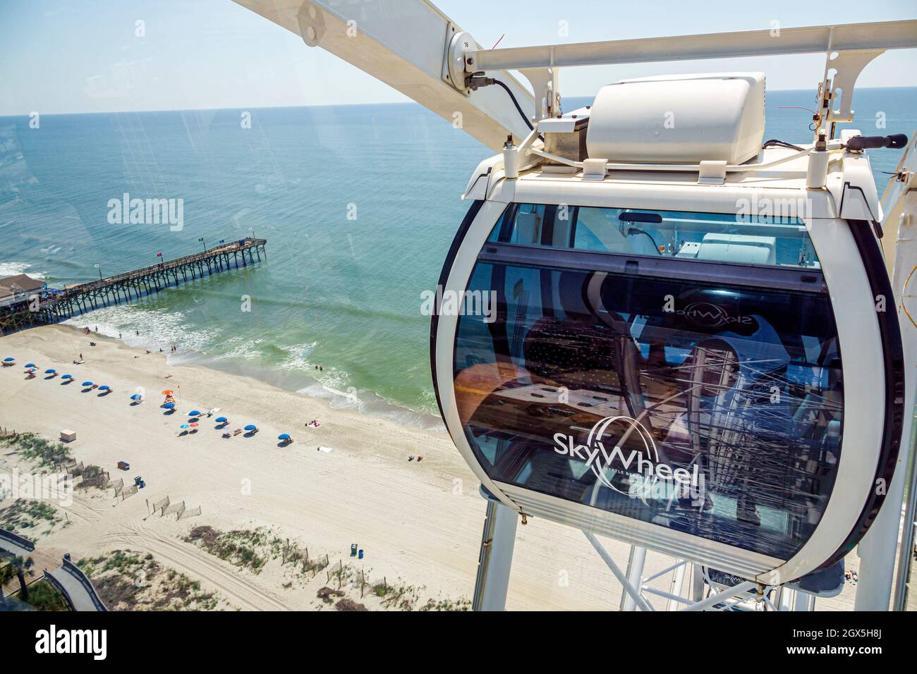 Myrtle Beach South Carolina, Atlantic Ocean Sky Ferris Wheel, vista aerea dall'alto Gondola Pier 14 pesca Foto Stock