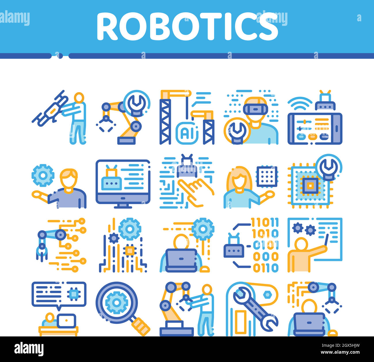 Robotics Master Collection Icons Set Vector Illustrazione Vettoriale