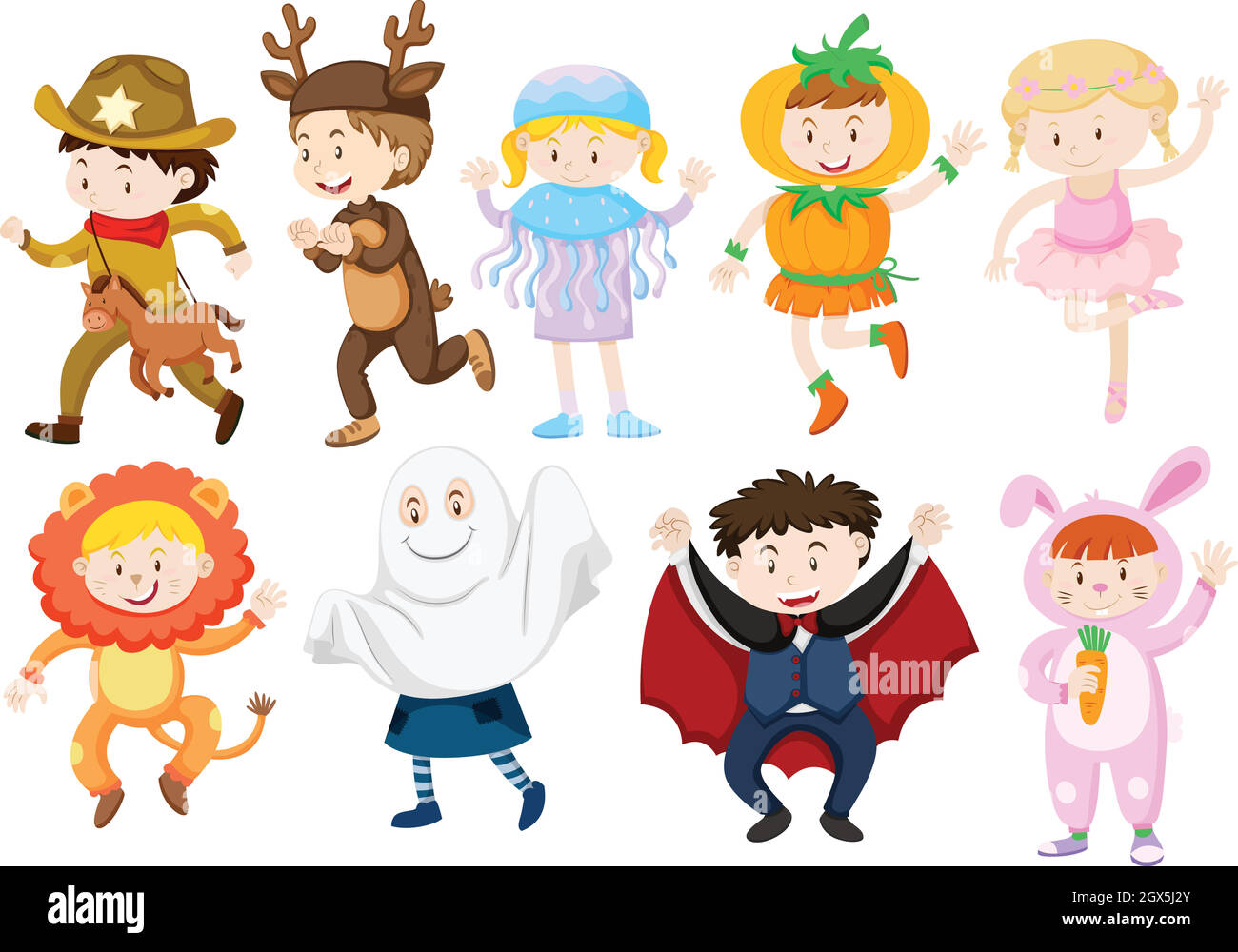 I bambini indossano costumi per Halloween e giochi Illustrazione Vettoriale