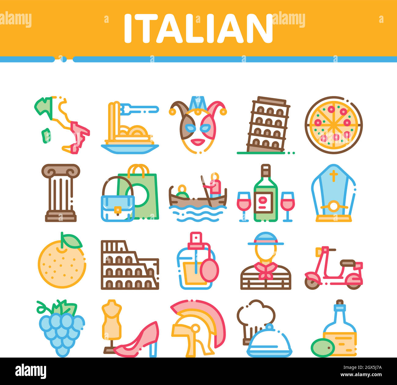 Italian Traditional Collection Icons Set Vector Illustrazione Vettoriale