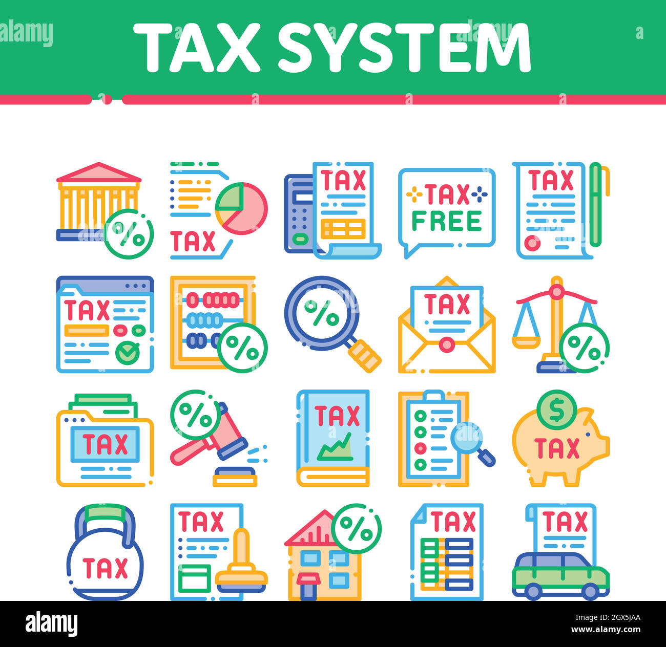 Imposta Vettore Icone Raccolta Finanziaria Sistema Fiscale Illustrazione Vettoriale