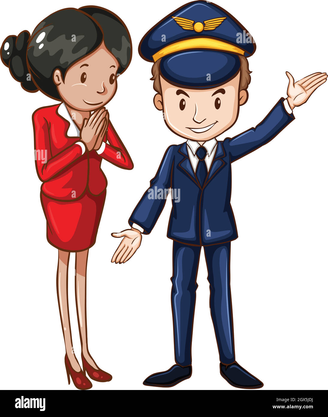 Un semplice disegno di una hostess e di un pilota Illustrazione Vettoriale