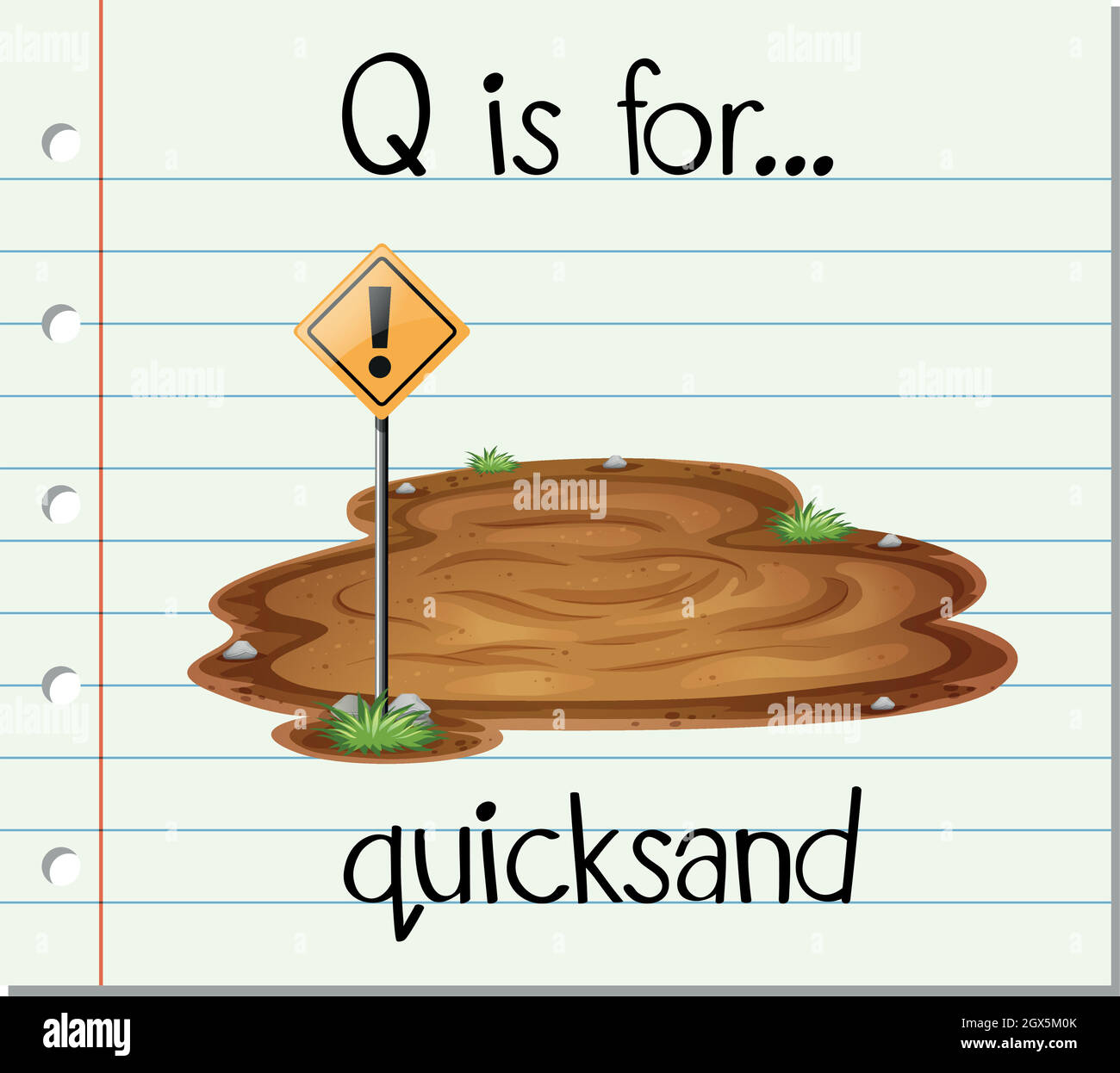 La lettera Q del flashcard è per le quicksand Illustrazione Vettoriale