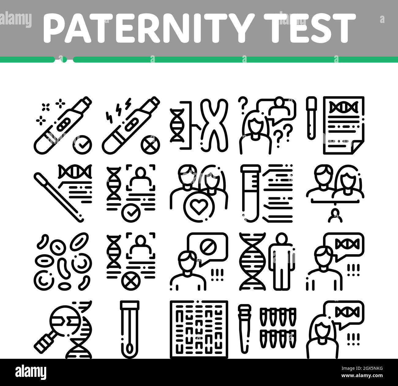 Test di paternità Dna raccolta di set di icone vettore Illustrazione Vettoriale