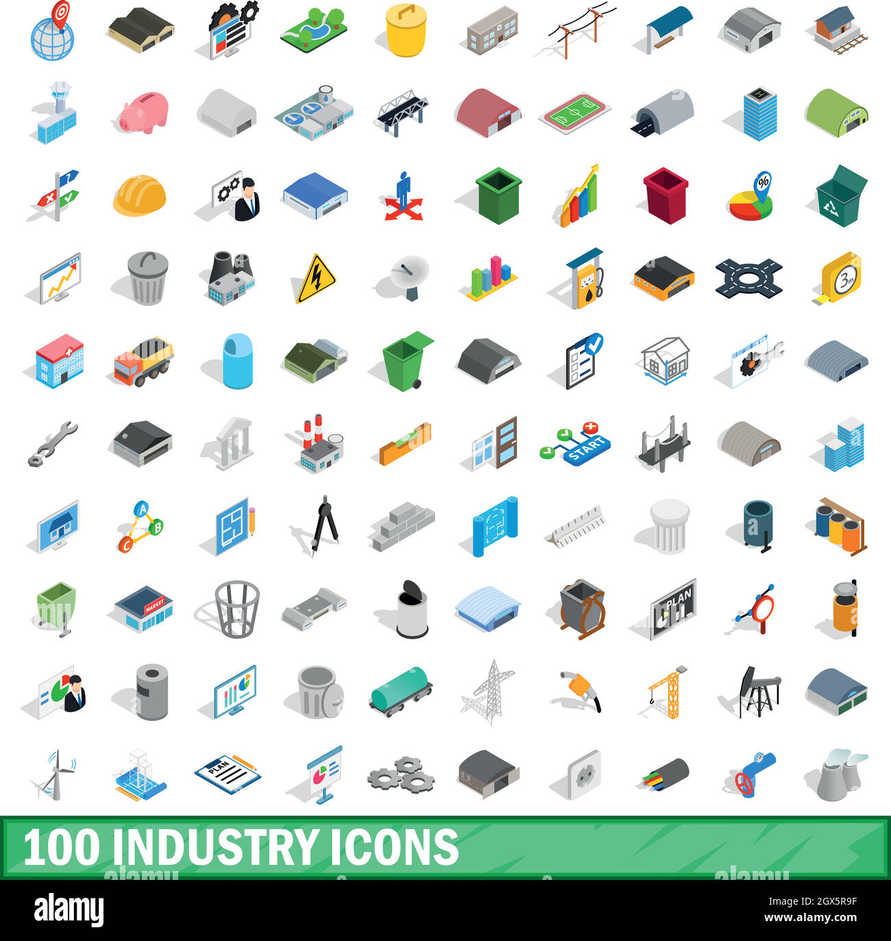 100 industria set di icone isometrica 3d style Illustrazione Vettoriale