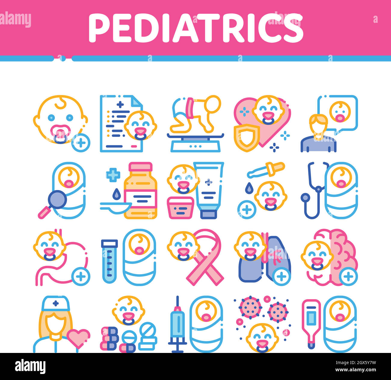 Icone di raccolta pediatrica Imposta vettore Illustrazione Vettoriale