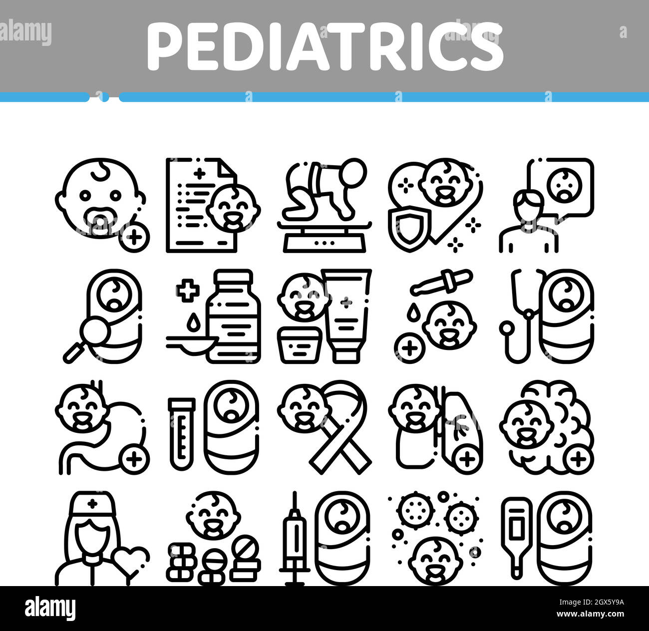 Icone di raccolta pediatrica Imposta vettore Illustrazione Vettoriale