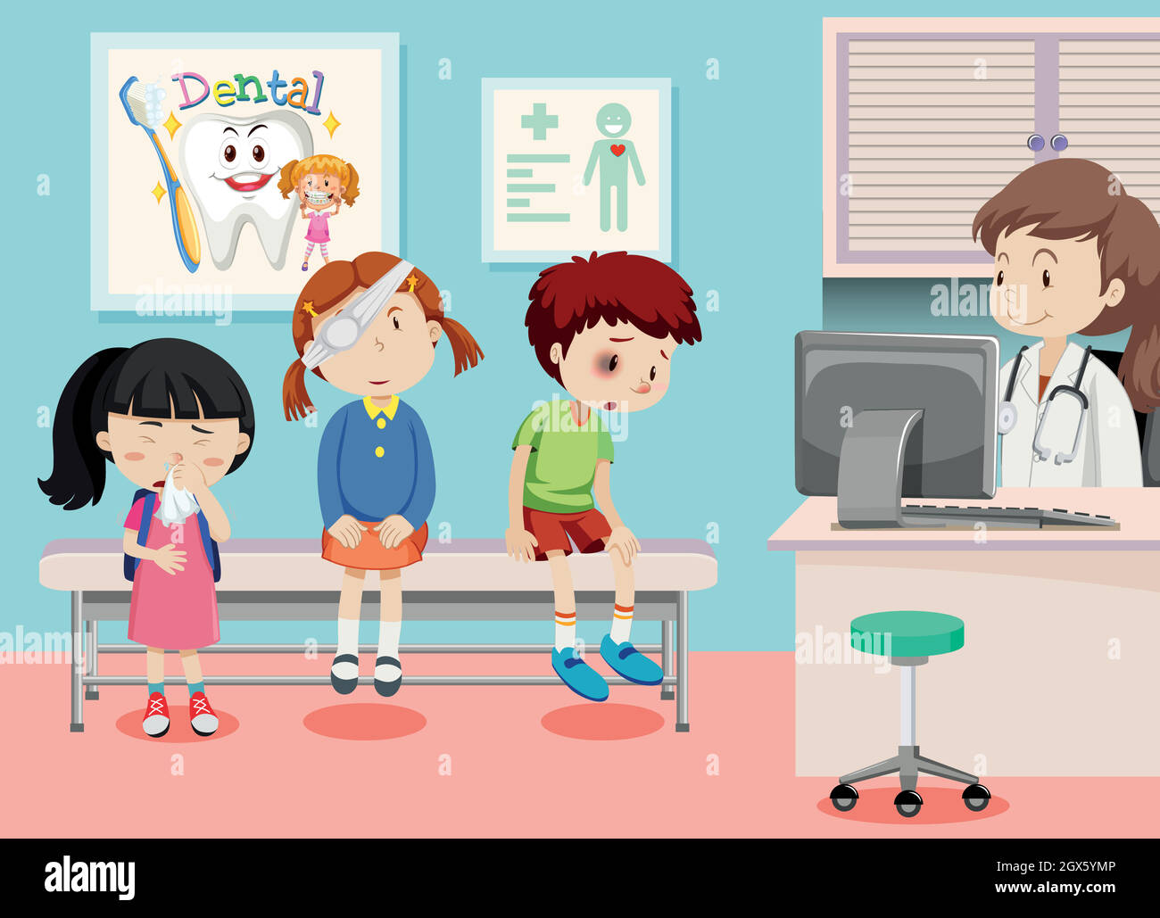 Bambini in clinica medica Illustrazione Vettoriale