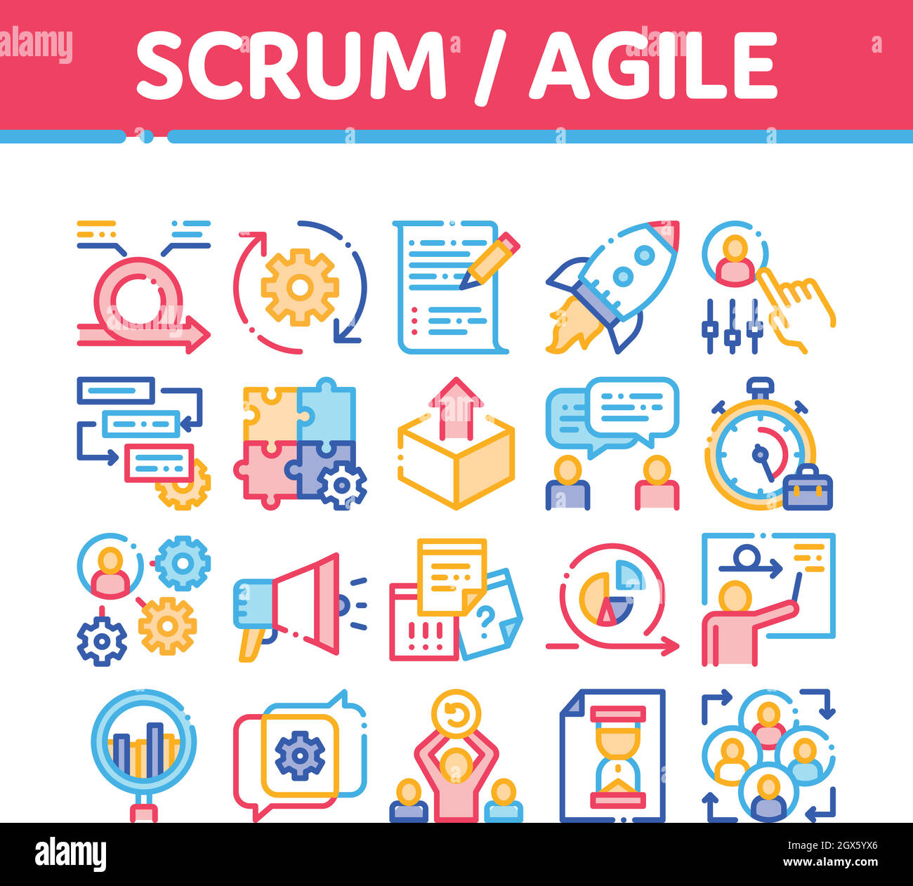 Scrum Agile elementi di raccolta icone vettoriali impostato Illustrazione Vettoriale