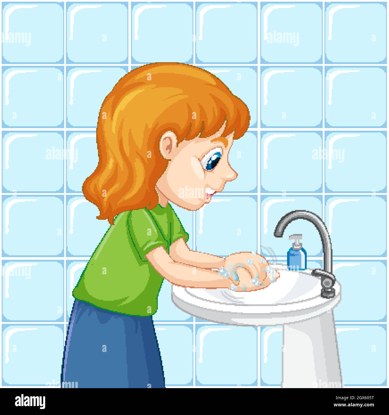 Una ragazza che pulisce le mani Illustrazione Vettoriale