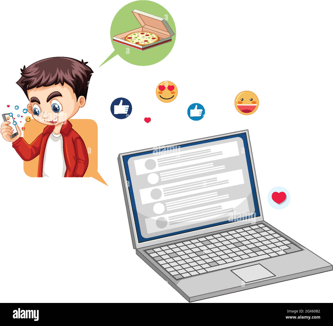 Notebook con icona di fumetto sui social media Emoji isolato su sfondo bianco Illustrazione Vettoriale