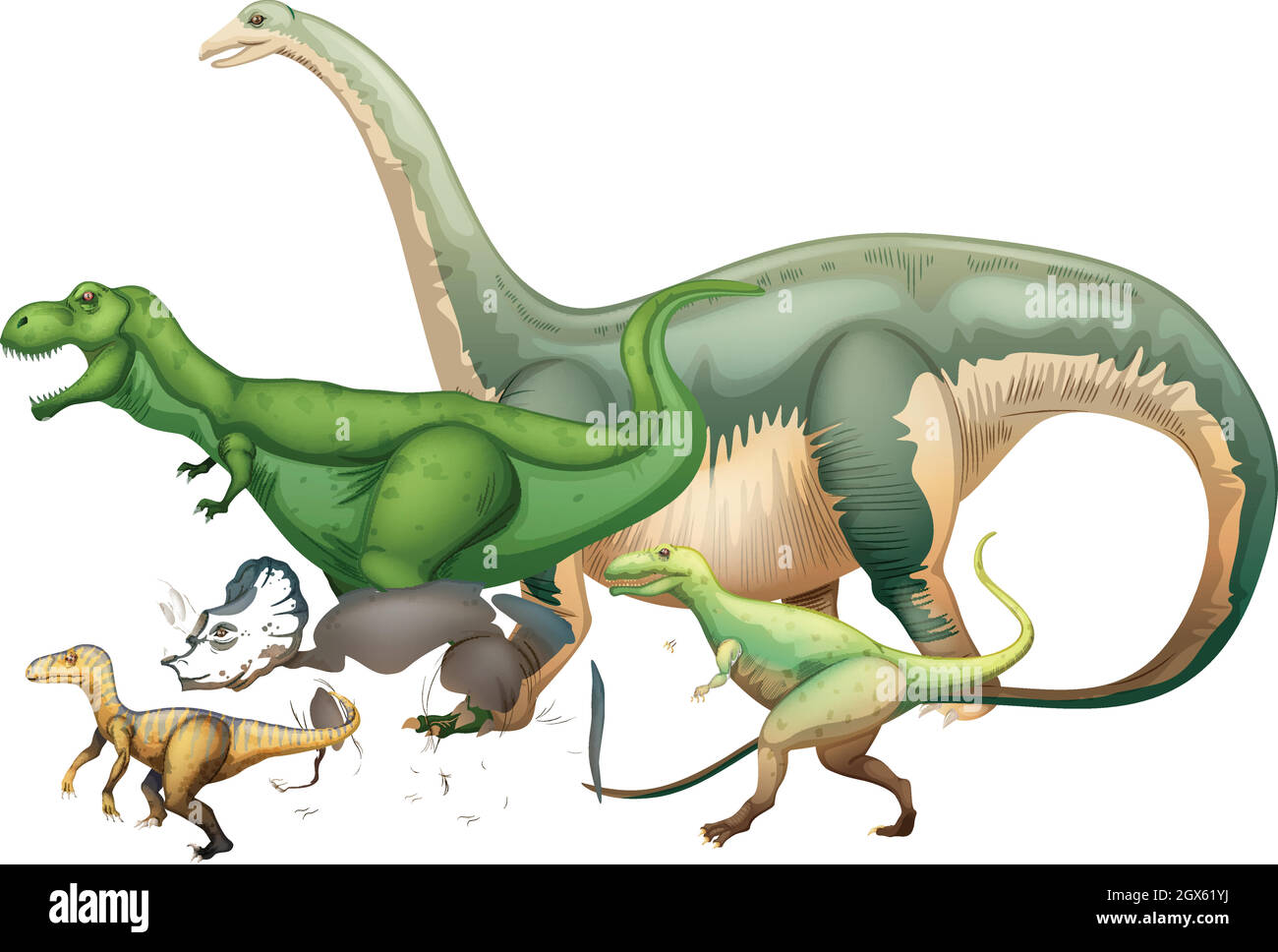 Molti dinosauri su sfondo bianco Illustrazione Vettoriale