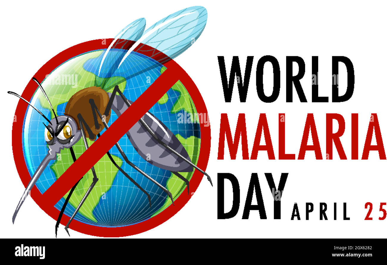 Logo o banner della Giornata Mondiale della malaria con segno di zanzara Illustrazione Vettoriale