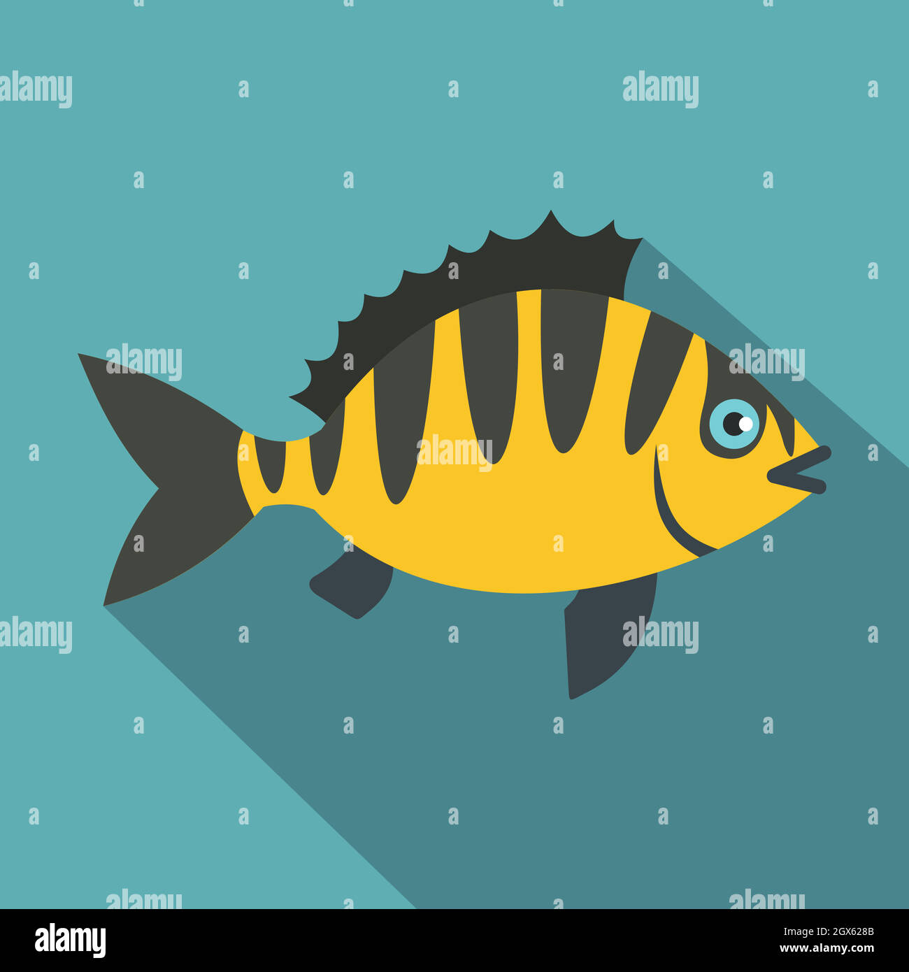 Pesce persico, icona di stile piatto Illustrazione Vettoriale