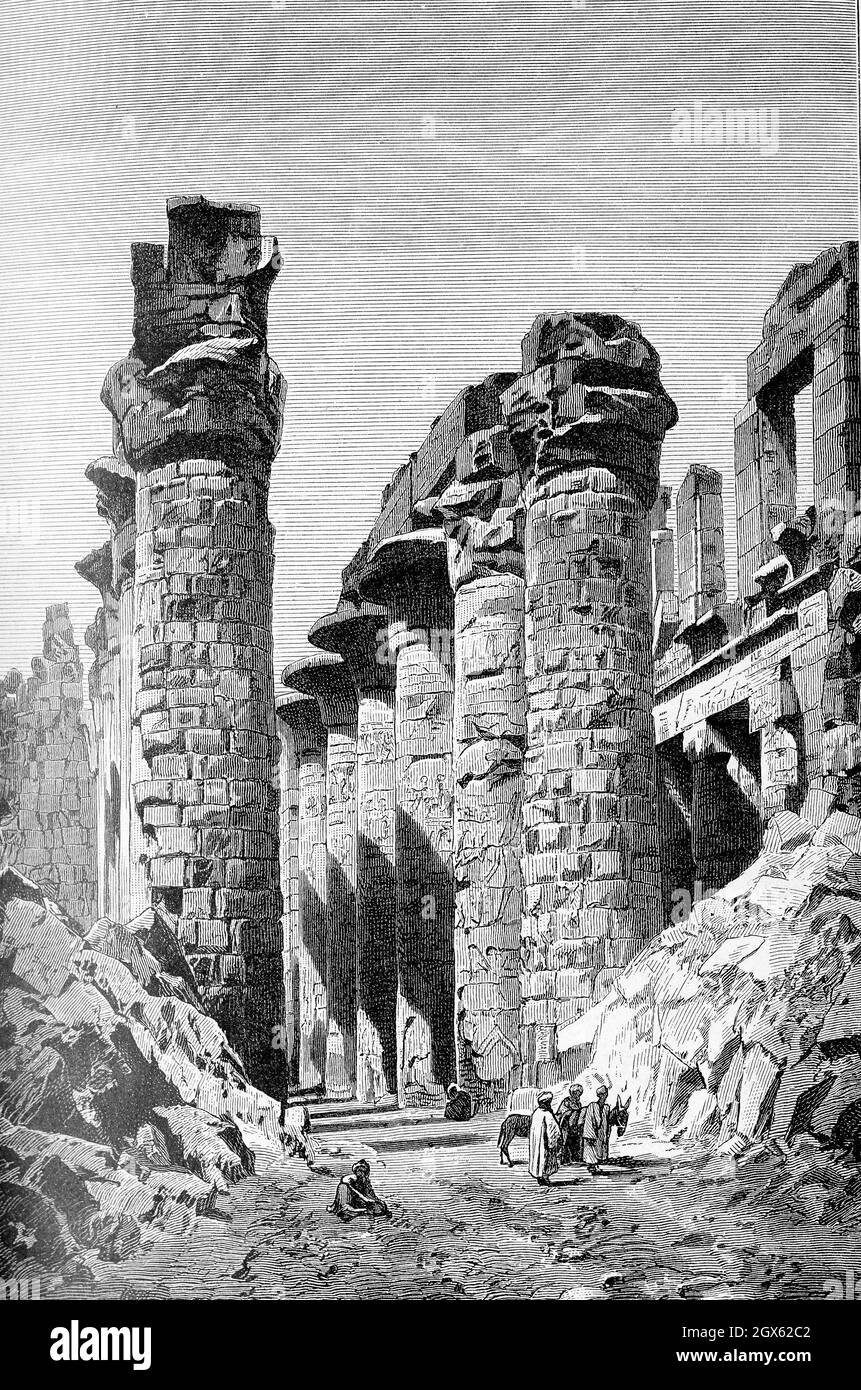 Antico Egitto, rovine del tempio di Karnak in un vasto complesso sito archeologico parte della città di Tebe Foto Stock