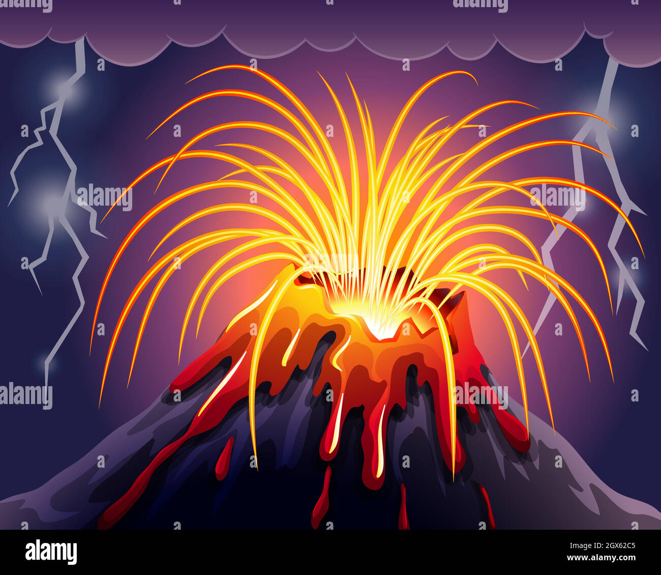 Vulcano nella notte di temporali Illustrazione Vettoriale