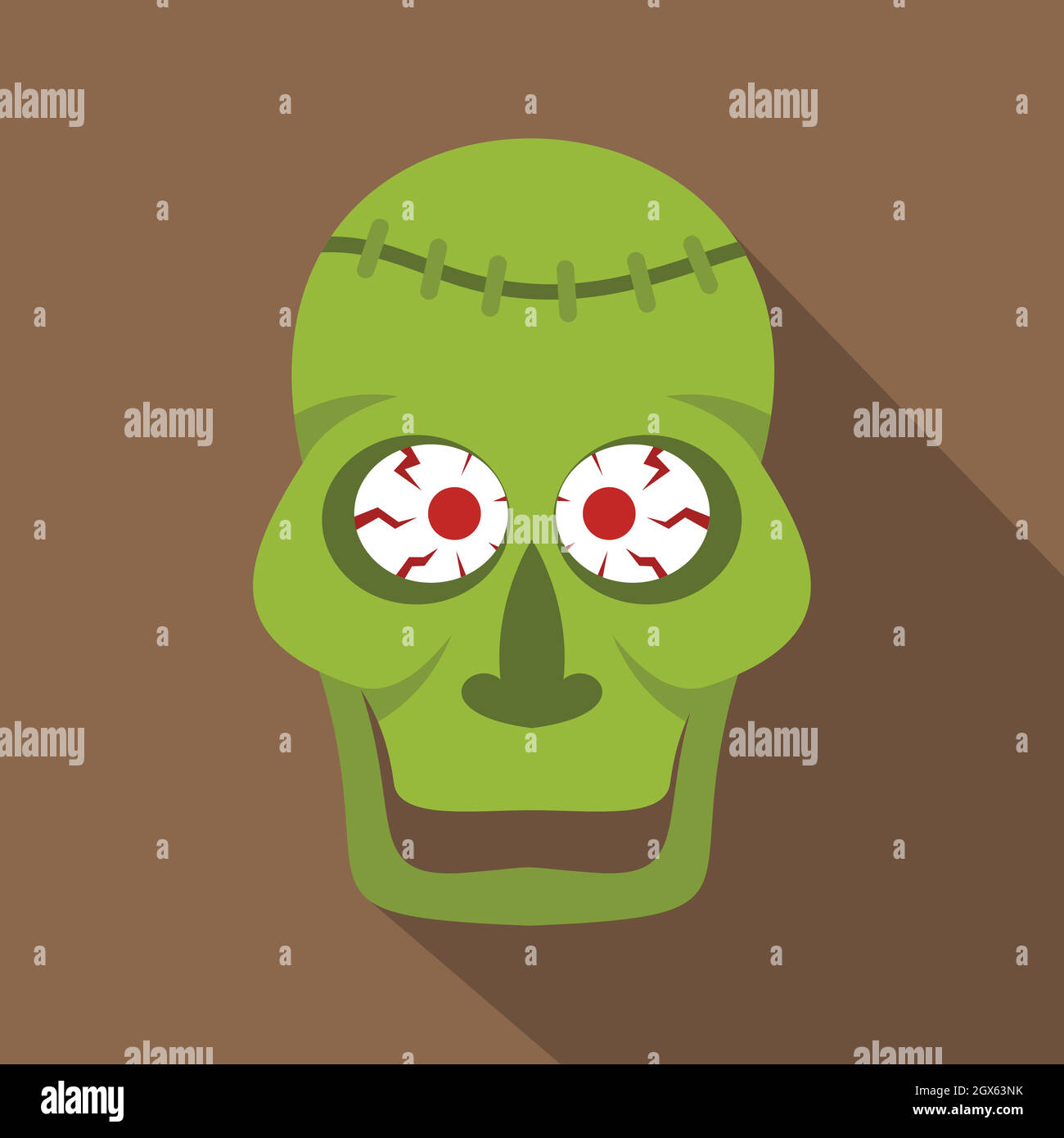 Zombie verde Icona Skull, stile piatto Illustrazione Vettoriale