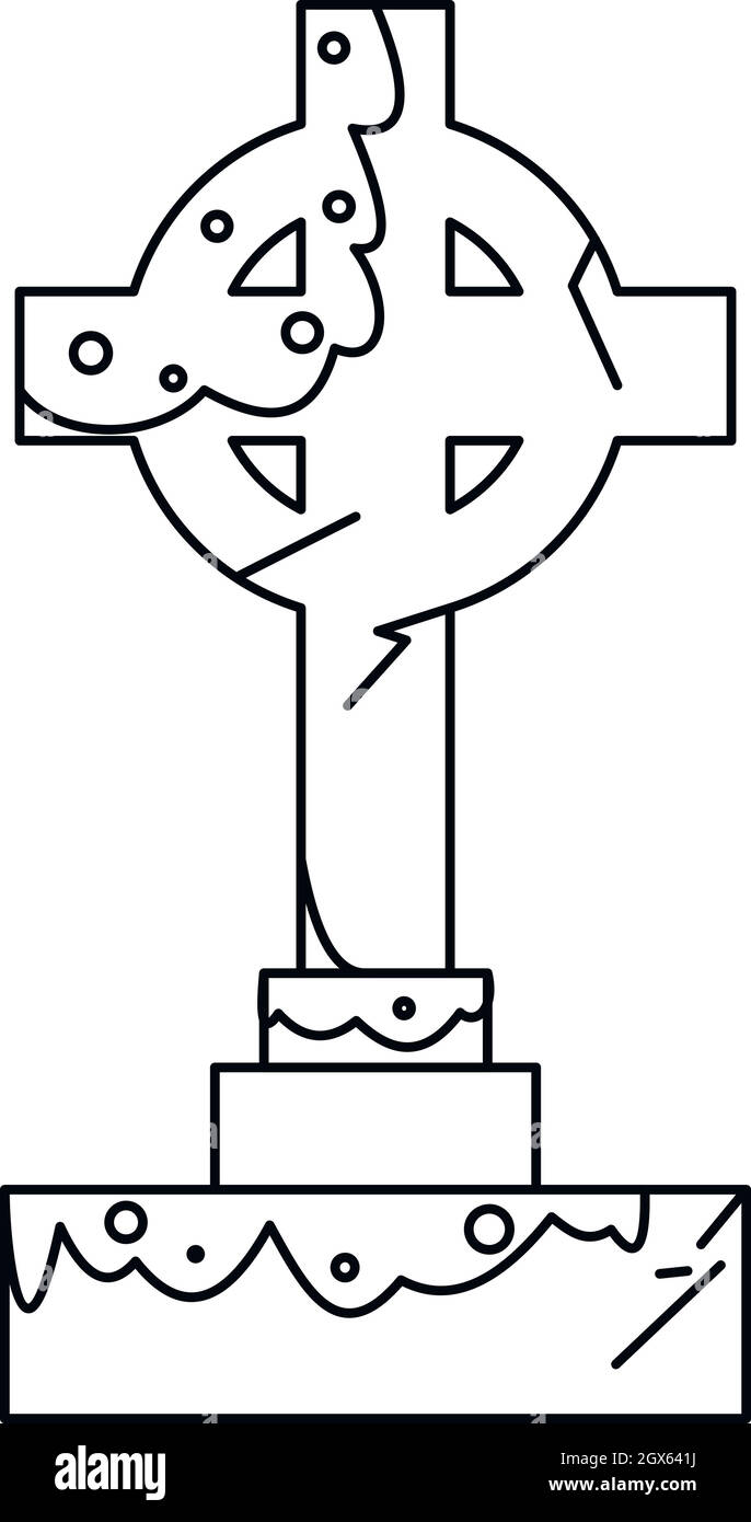 Celtic cross lapide icona, stile contorno Illustrazione Vettoriale