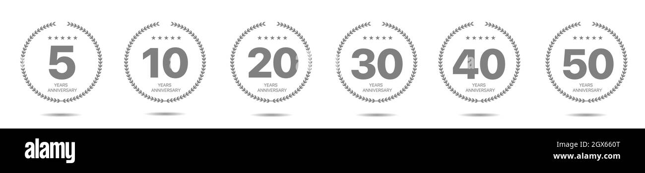 Anniversario Grey Laurel wreath set etichetta Vector Illustrazione Vettoriale