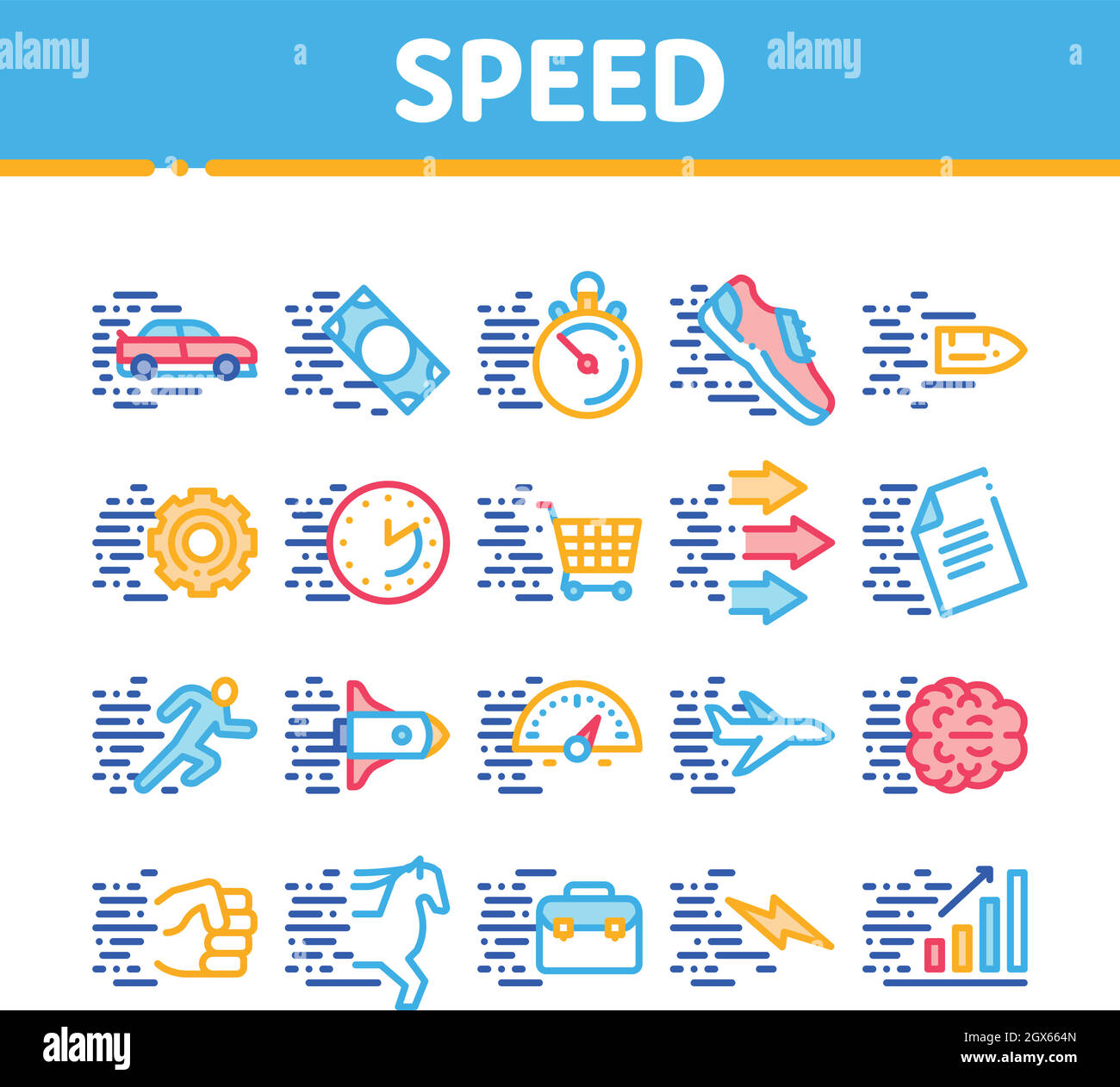 Icone di raccolta Speed Fast Motion Imposta vettore Illustrazione Vettoriale