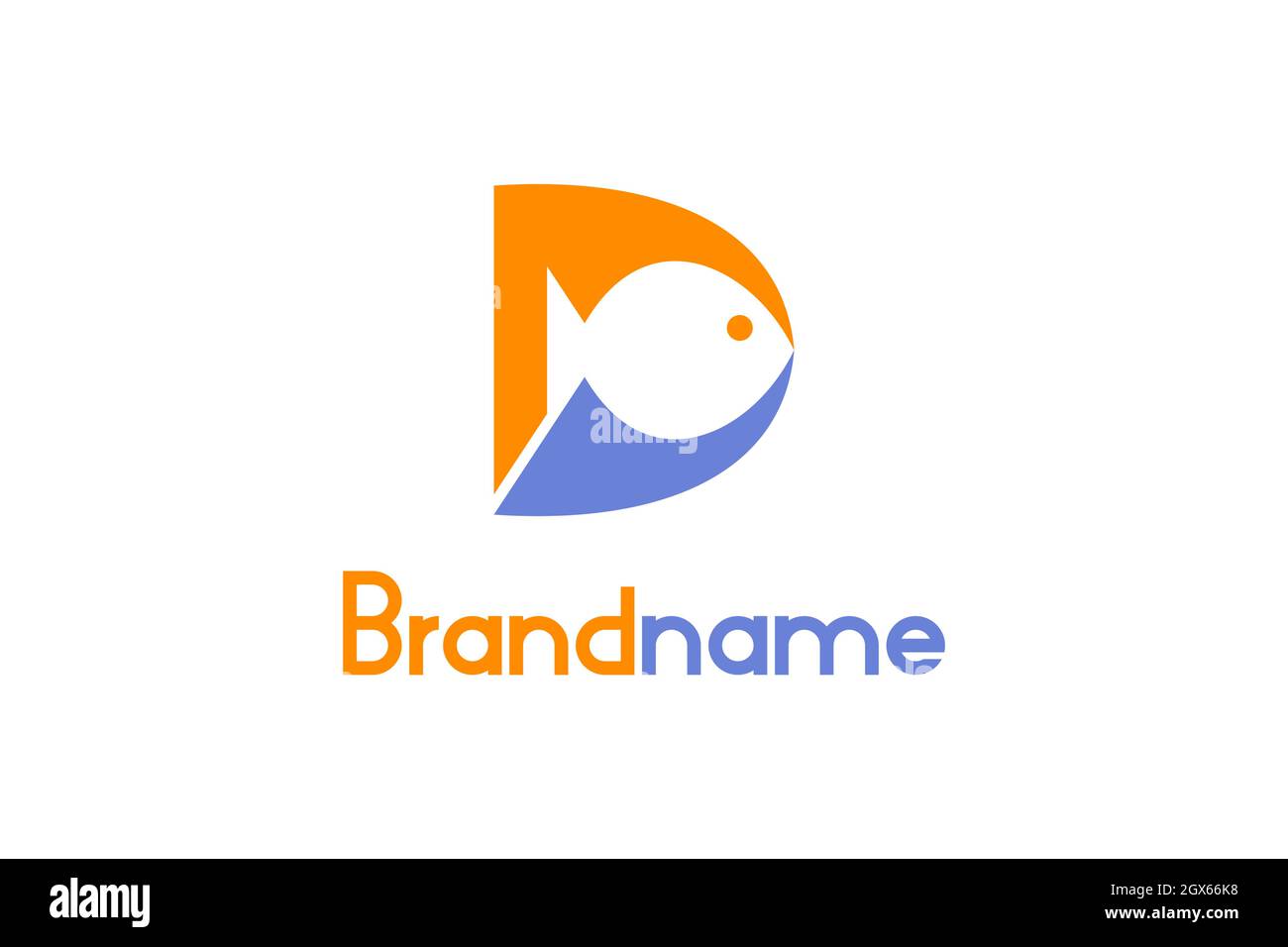 Logo lettera D o MD con concetto di disegno di pesce su spazio negativo. Illustrazione Vettoriale
