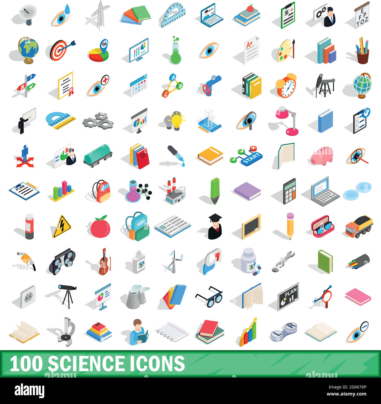 100 scienza set di icone isometrica 3d style Illustrazione Vettoriale