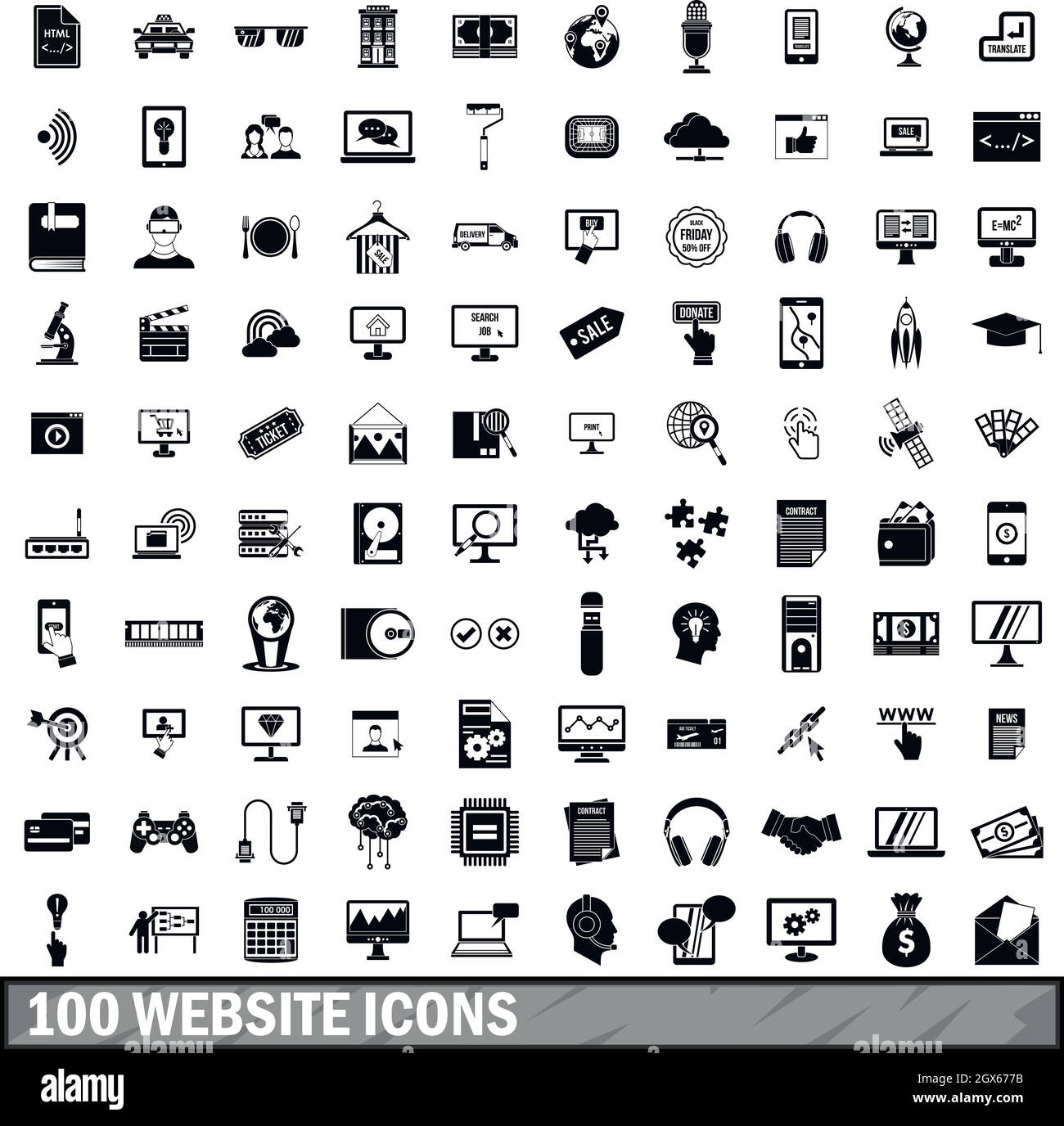 Sito web di 100 set di icone, stile semplice Illustrazione Vettoriale