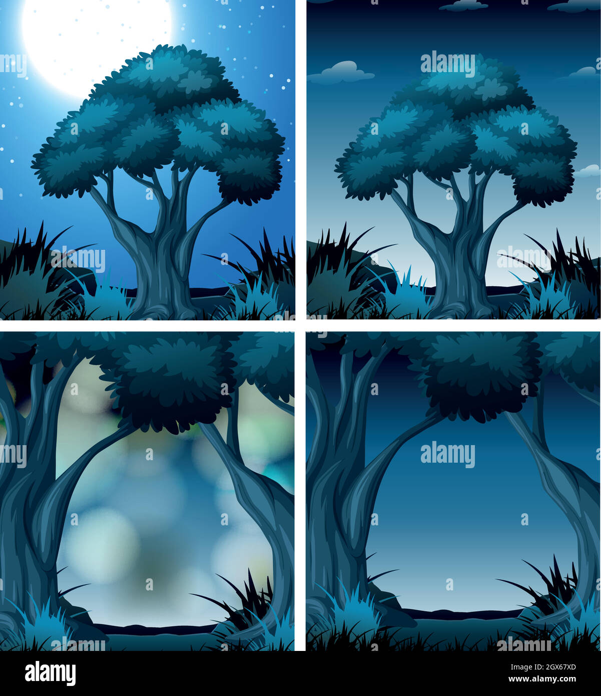 Insieme di foresta notte oscura Illustrazione Vettoriale