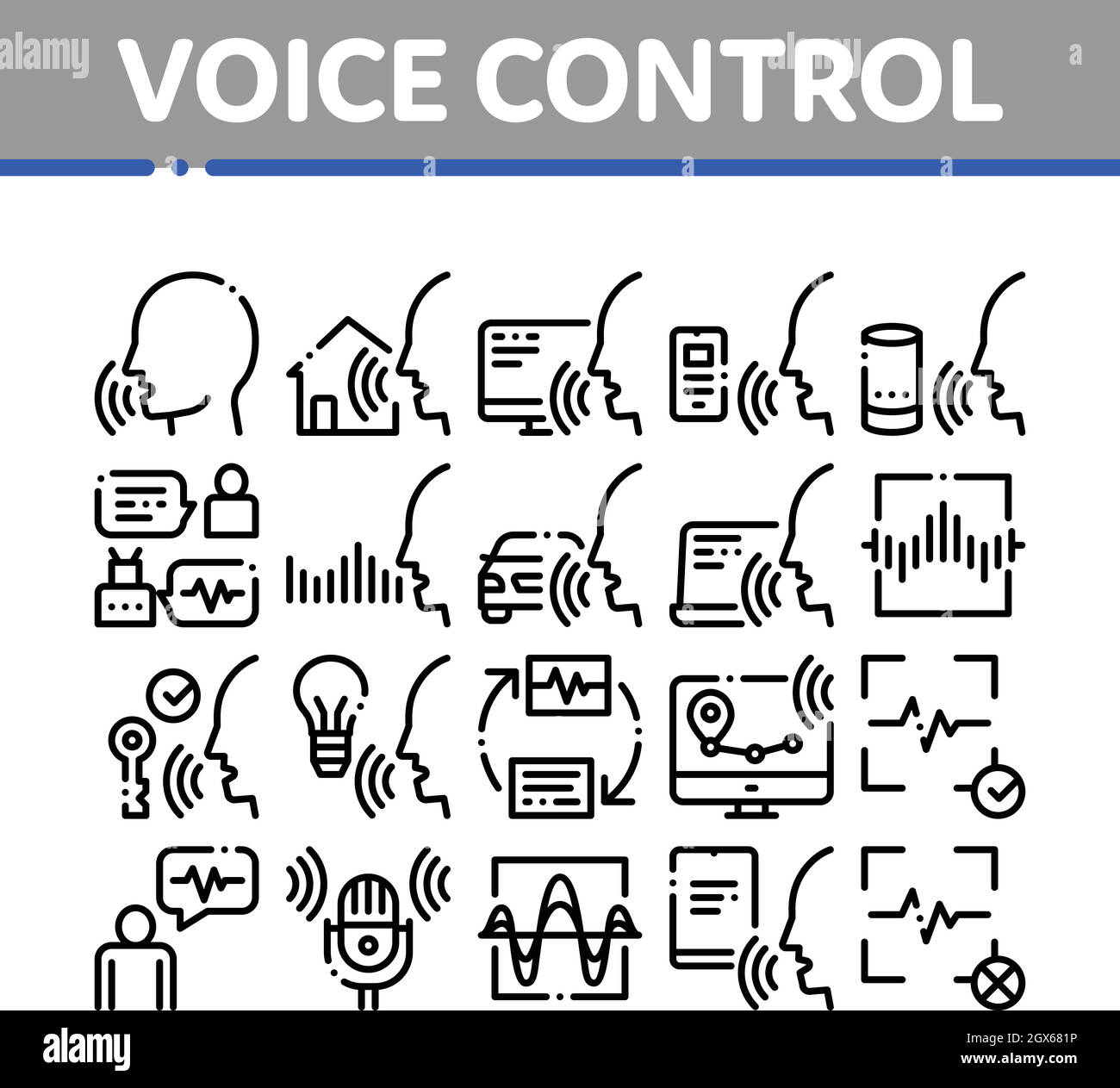 Controllo vocale elementi di una collezione di icone vettore Set Illustrazione Vettoriale