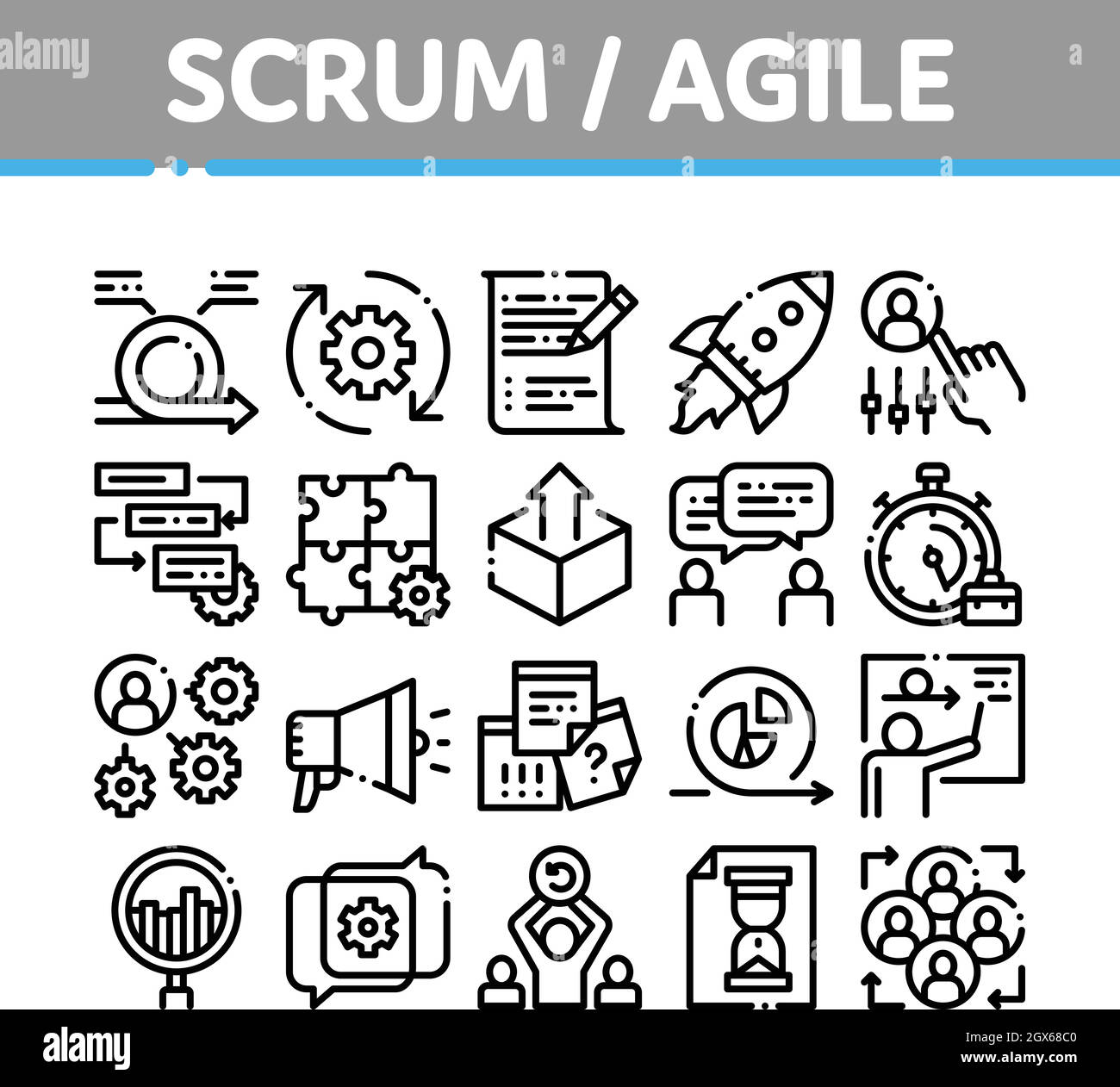 Scrum Agile elementi di raccolta icone vettoriali impostato Illustrazione Vettoriale