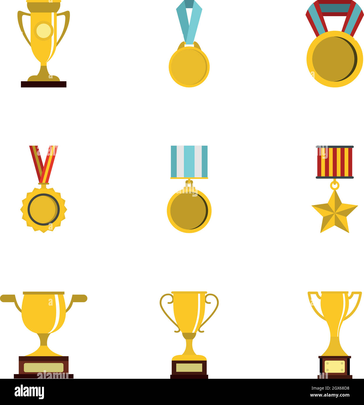 Set di icone dei premi sportivi, stile piatto Illustrazione Vettoriale